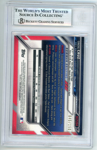 Oneal Cruz 2016 Bowman Chrome Prospects Blue Refractors #BCP204 BGS 9