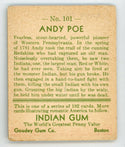 Andy Poe Indian Gum Goudey Gum #101 Card
