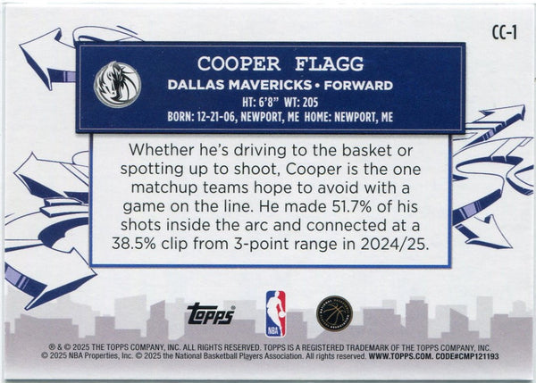 Cooper Flagg 2025 - 2026 Topps Clutch City RC #CC-1