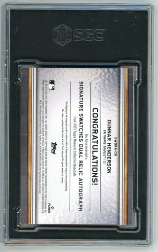 Gunnar Henderson 2023 Topps Museum Signature Swatches Dual Relic #SWDRA-GH SGC 9 Auto 10