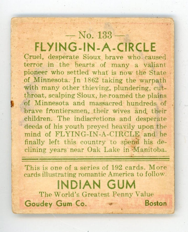 Flying-In-A-Circle Indian Gum Goudey Gum #133 Card