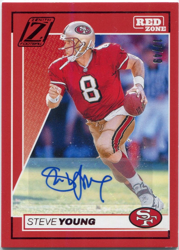 Steve Young 2024 Panini Zenith Red Zone AUTO Red Parallel Card #90 17/49