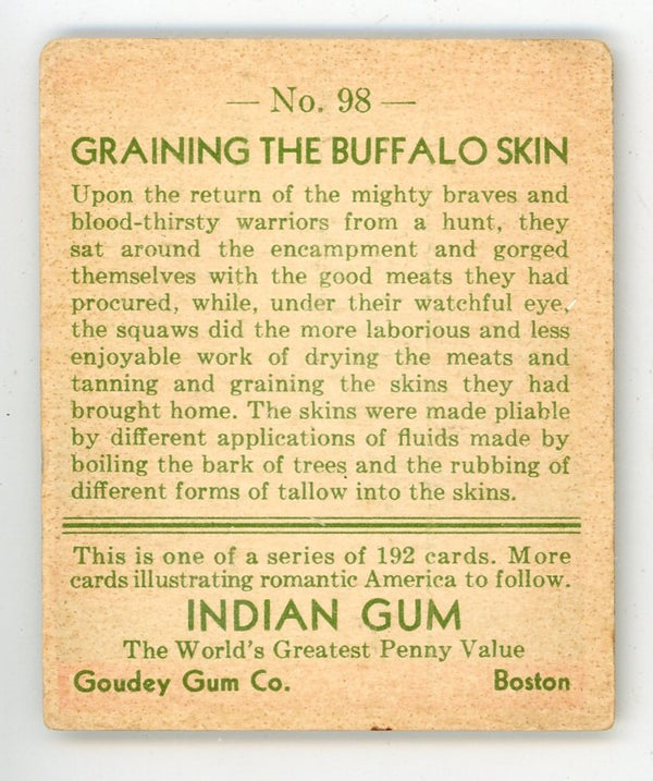 Graining Buffalo Skins Indian Chewing Gum Goudey Gum #98 Card