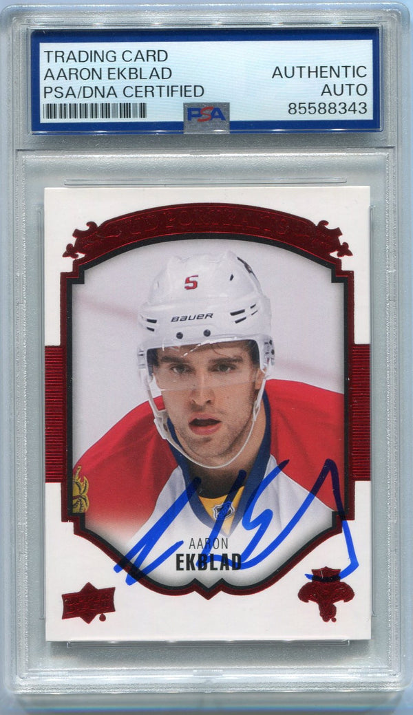 Aaron Ekblad Autographed 2015 - 2016 Upper Deck UD Portraits Red Parallel Card #P-38 PSA/DNA Certified