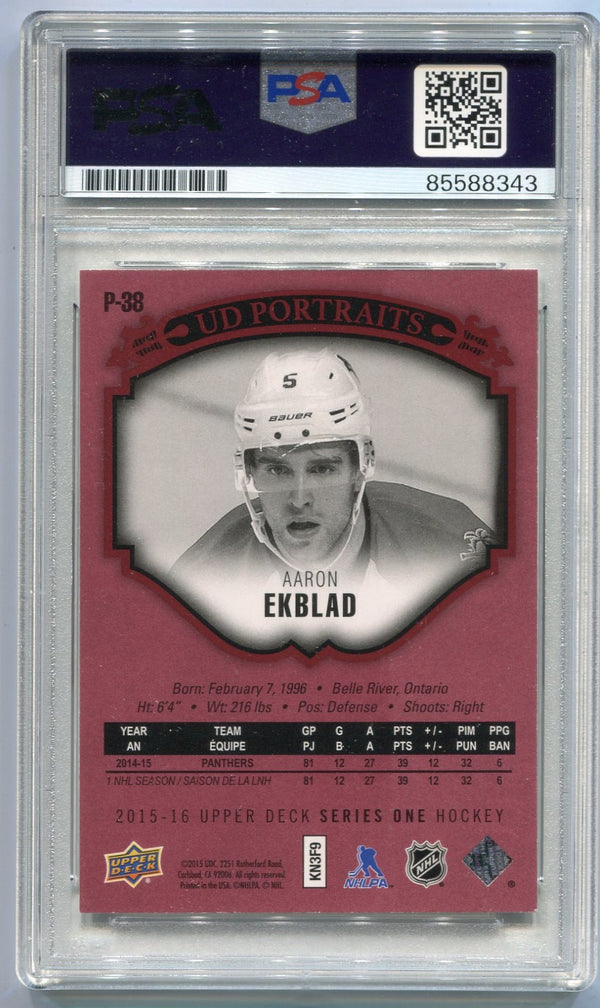 Aaron Ekblad Autographed 2015 - 2016 Upper Deck UD Portraits Red Parallel Card #P-38 PSA/DNA Certified