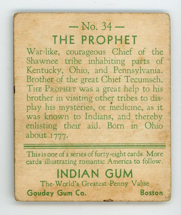 The Prophet Indian Chewing Gum Goudey Gum #34 Card