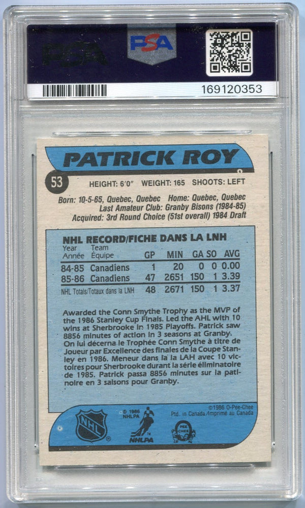 Patrick Roy 1986 - 1987 O-Pee-Chee RC #53 PSA Graded 7