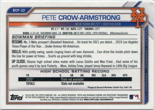 Pete Crow-Armstrong 2021 Bowman Chrome Prospects Card #BCP-22