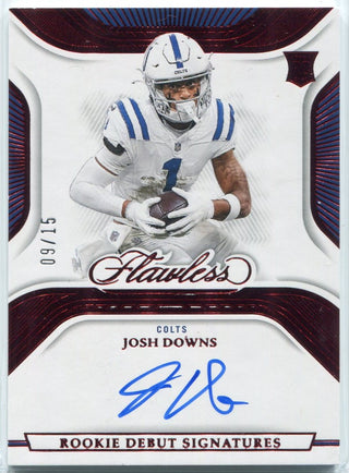 Josh Downs 2023 Panini Flawless Rookie Debut Signatures AUTO Ruby Parallel RC #RDS-JDO 9/15