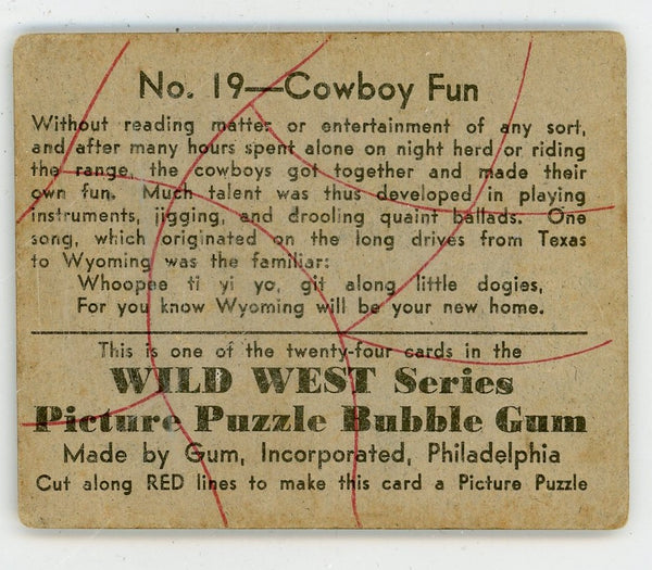 Cowboy Fun Wild West Series Picture Puzzle Bubble Gum #19 Card