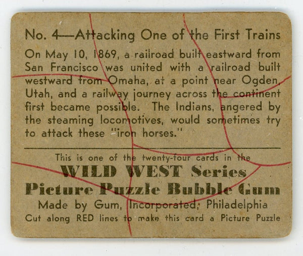 Attacking One of the First Trains Wild West Series Picture Puzzle Bubble Gum #4 Card