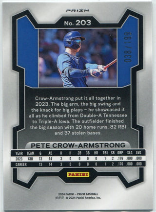 Pete Crow-Armstrong 2024 Panini Prizm Blue Prizm RC #203 38/199