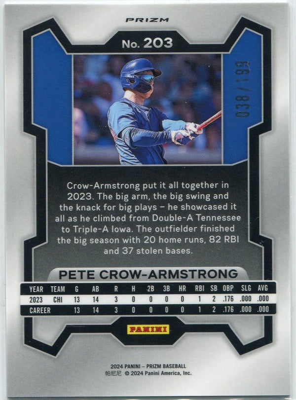 Pete Crow-Armstrong 2024 Panini Prizm Blue Prizm RC #203 38/199