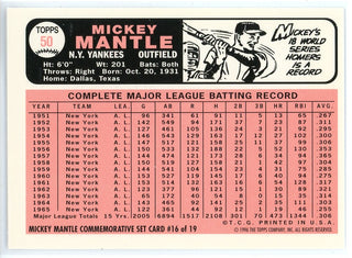 Mickey Mantle 1996 Topps Mickey Mantle Commemorative Set Card #16