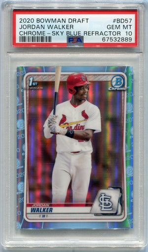 Jordan Walker 2020 Bowman Draft Chrome Sky Blue Refractor RC #BD57 PSA Graded 10