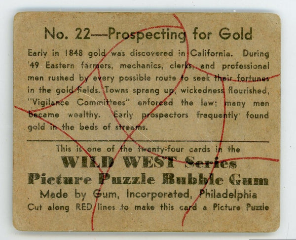 Prospecting for Gold Wild West Series Picture Puzzle Bubble Gum #22 Card