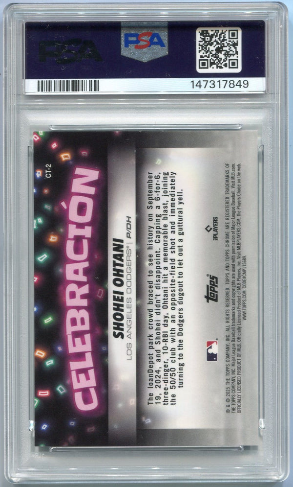 Shohei Ohtani 2025 Topps Chrome Update Celebracion Card #CT-2 PSA Graded 9