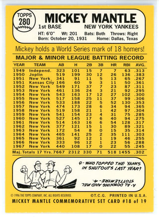 Mickey Mantle 1996 Topps Mickey Mantle Commutative Set Card #19