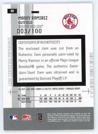 Manny Ramirez 2005 Leaf Certified Patch Relic #99