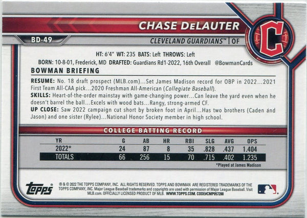 Chase DeLautier 2024 Bowman Draft Aqua Parallel RC #BD-49 99/199