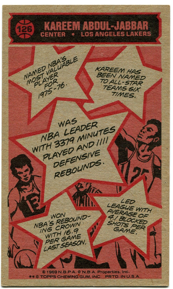 Kareem Abdul-Jabbar 1976-77 Topps First Team All-Star Oversized Card