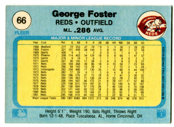 George Foster 1982 Fleer #66 Autographed Card