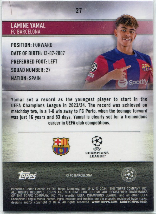 Lamine Yamal 2023 - 2024 Topps Stadium Club Chrome RC #27