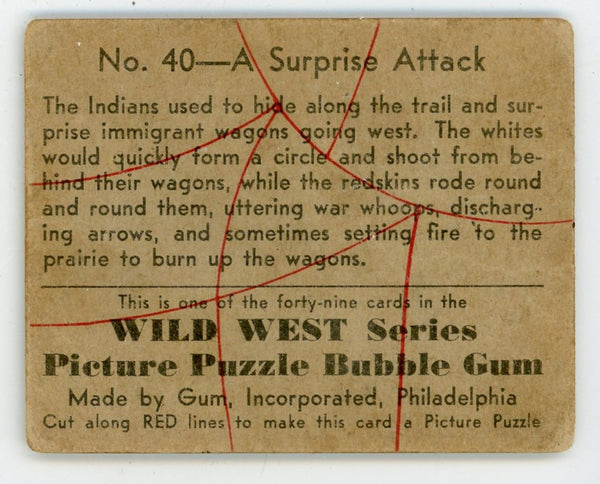 A Surprise Attack Wild West Series Picture Puzzle Bubble Gum #40 Card