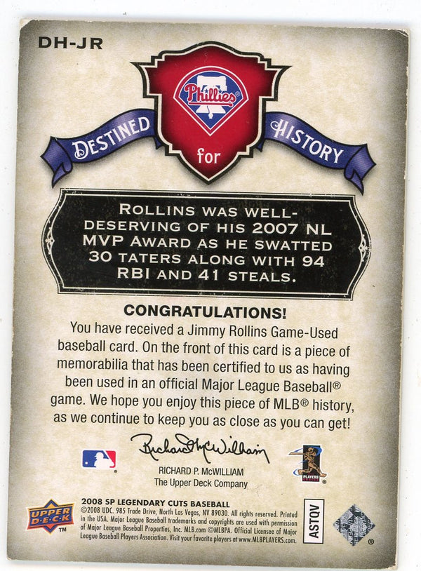 Jimmy Rollins 2008 Upper Deck Destined For History Patch Relic #DH-JR