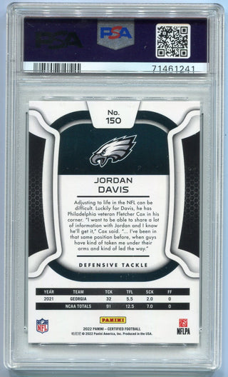 Jordan Davis 2022 Panini Certified RC #150 276/399 PSA Graded 10