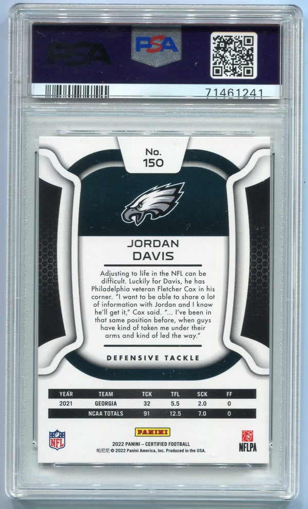 Jordan Davis 2022 Panini Certified RC #150 276/399 PSA Graded 10