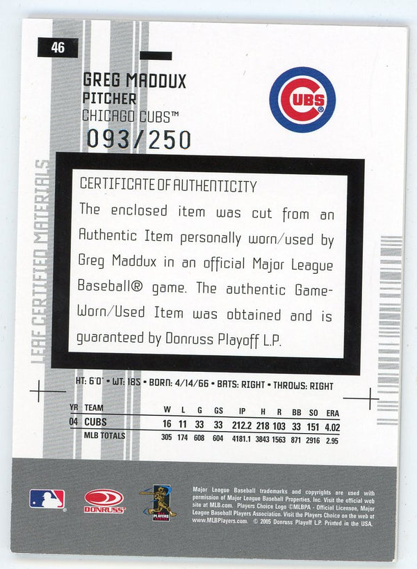 Greg Maddux 2005 Leaf Certified Patch Relic #46