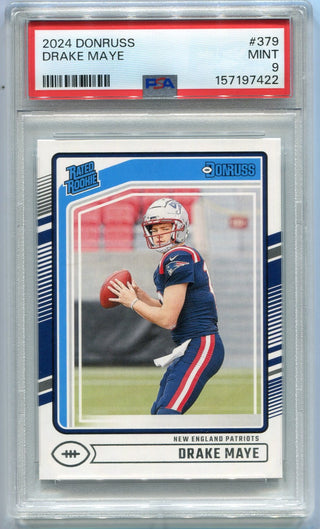 Drake Maye 2024 Panini Donruss Rated Rookie RC #379 PSA Graded 9