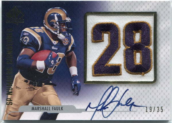 Marshall Faulk 2008 Upper Deck SP Authentic Numbers Signatures Patch/AUTO Card #NP-FA 19/35