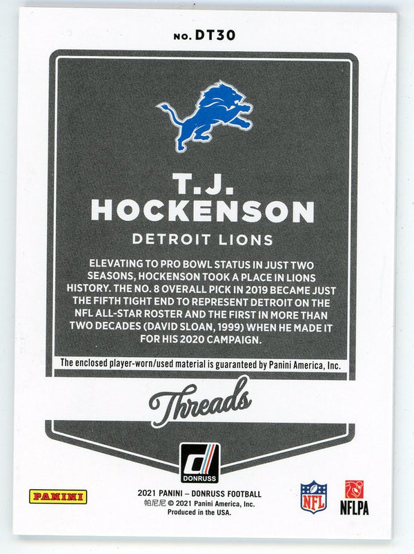 T.J. Hockenson 2021 Panini Donruss Threads Patch Relic Card #DT30