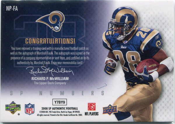Marshall Faulk 2008 Upper Deck SP Authentic Numbers Signatures Patch/AUTO Card #NP-FA 19/35