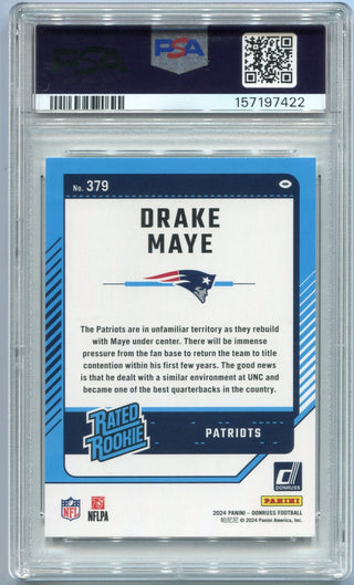 Drake Maye 2024 Panini Donruss Rated Rookie RC #379 PSA Graded 9
