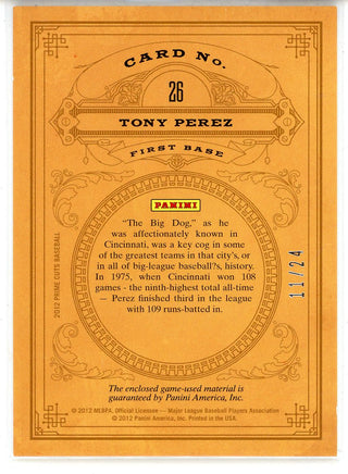 Tony Perez 2012 Panini Prime Cuts Icons Patch Card #26