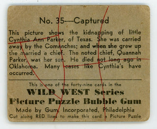 Captured Wild West Series Picture Puzzle Bubble Gum #35 Card