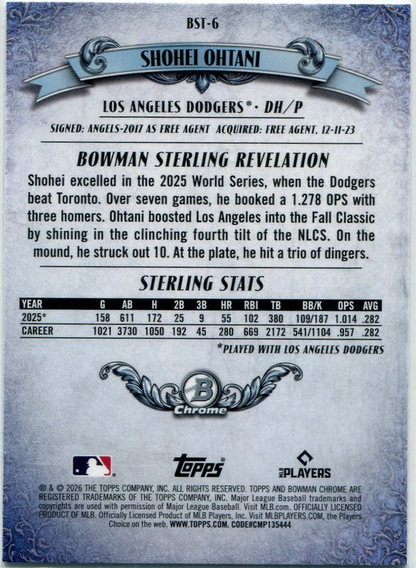 Shohei Ohtani 2026 Bowman Chrome Bowman Sterling Refractor Card #BST-6