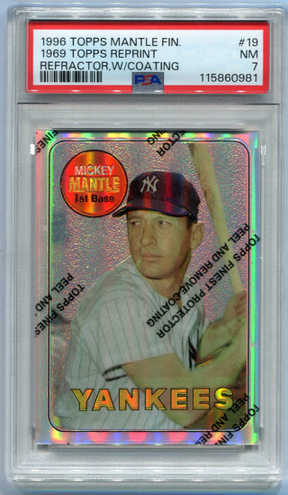 Mickey Mantle 1996 Topps Finest 1969 Reprint Refractor Card #19 W/Coating PSA Graded 7