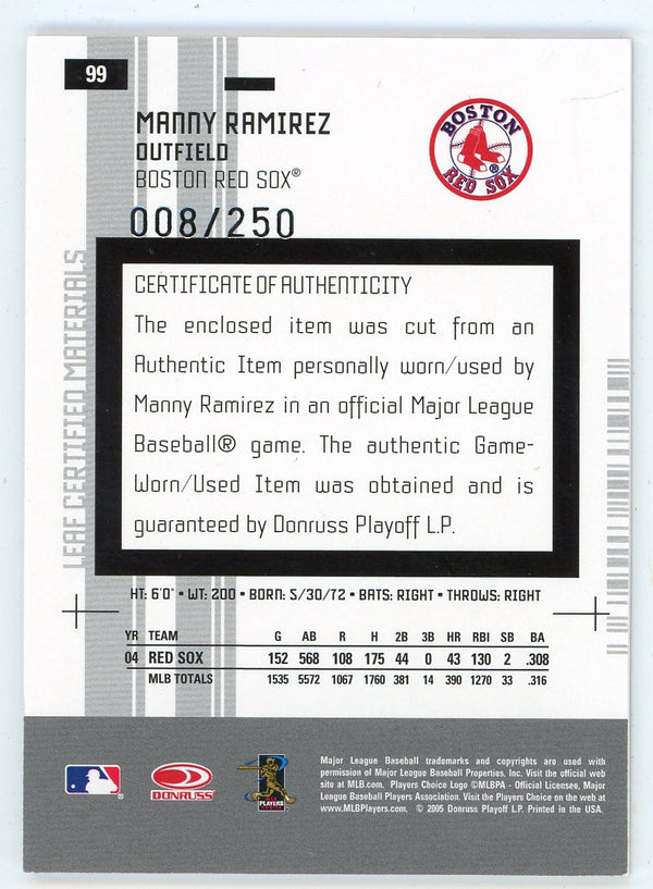 Manny Ramirez 2005 Leaf Certified Red Bat Relic #99