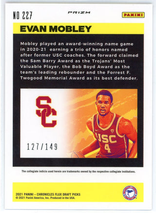 Evan Mobley 2021-22 Panini Chronicles Flux Draft Picks Rookie Prizm Card #227