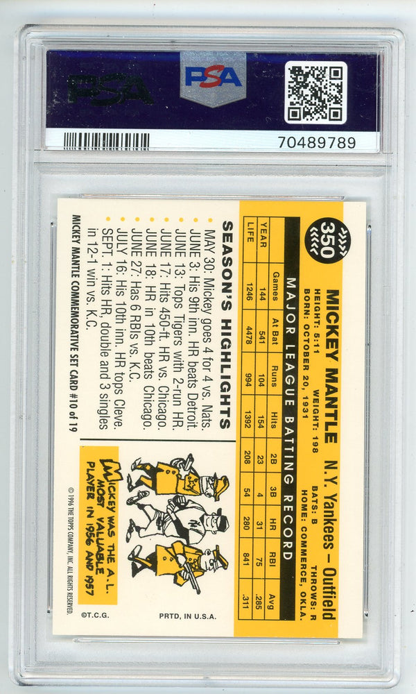 Mickey Mantle 1996 Topps Mickey Mantle Commemorative Set Card #10 PSA 10