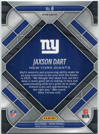 Jaxson Dart 2025 Panini Prizm Emergent Silver Prizm RC #6