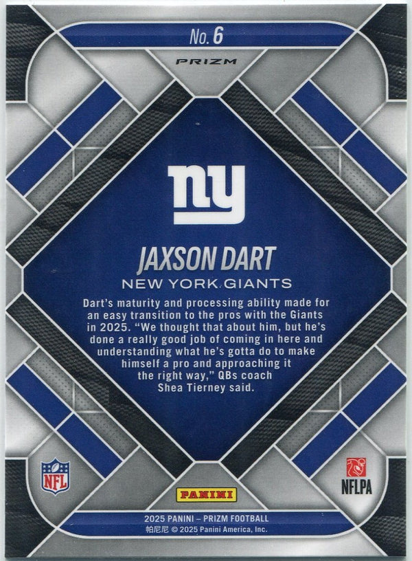 Jaxson Dart 2025 Panini Prizm Emergent Silver Prizm RC #6