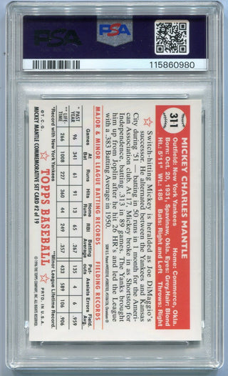 Mickey Mantle 1996 Topps Finest 1952 Reprint Refractor Card #2 W/Coating PSA Graded 6