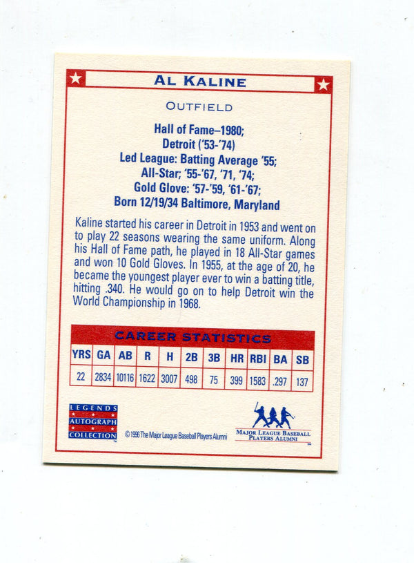 Al Kaline 1996 Legends Autograph Collection AUTO Card