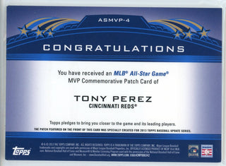 Tony Perez 2013 Topps MLB All-Star Game MVP Commemorative Patch Card #ASMVP-4