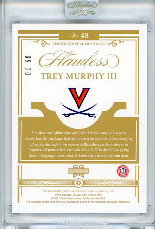 Trey Murphy III 2021 Panini Flawless Collegiate Rookie Encased Diamond Card #48